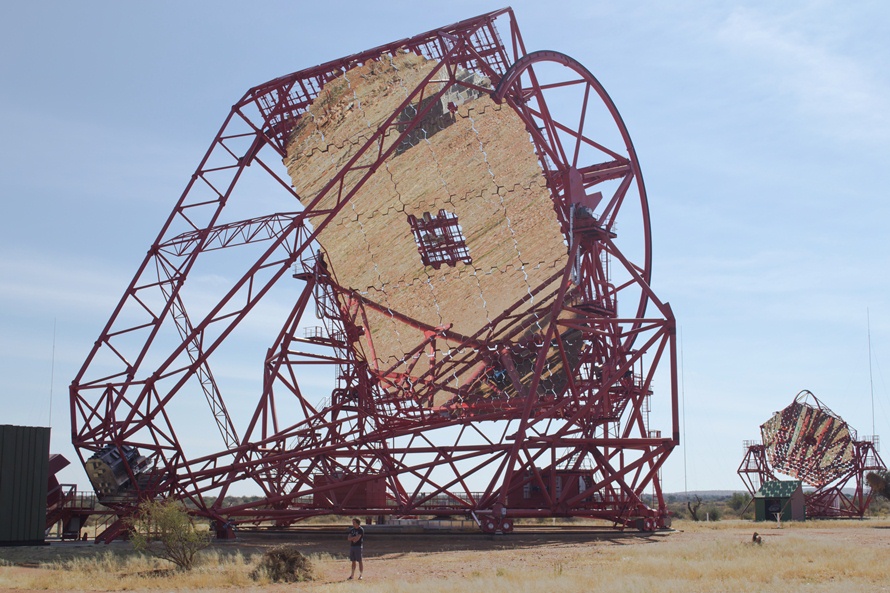 The Southern African Large Telescope (SALT) is the largest single optical telescope in the southern hemisphere and among the largest in the world. It has a hexagonal primary mirror array 11 metres across, comprising 91 individual 1.2m hexagonal mirrors. Even so this is small compared to the new HESS 2 mirror above which covers the area of 2 tennis courts with its 28m mirror comprised of 875 x 90cm hexagonal mirrors.