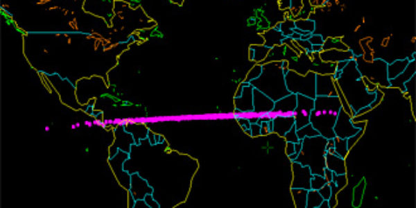 This plot shows the range of possible locations where the small asteroid 2014 AA struck Earth's atmosphere early on January 2, 2014. Bill Gray / Project Pluto