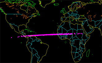 This plot shows the range of possible locations where the small asteroid 2014 AA struck Earth's atmosphere early on January 2, 2014. Bill Gray / Project Pluto