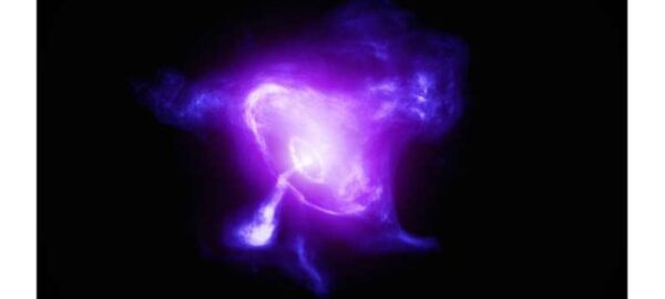 This image of the Crab Nebula combines data from NASA’s Imaging X-ray Polarimetry Explorer (IXPE) in magenta and NASA’s Chandra X-ray Observatory in dark purple.