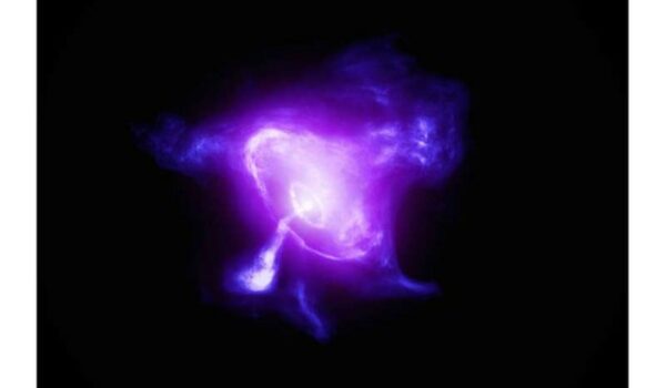 This image of the Crab Nebula combines data from NASA’s Imaging X-ray Polarimetry Explorer (IXPE) in magenta and NASA’s Chandra X-ray Observatory in dark purple.